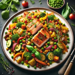 Vegetable Hash with Smoked Chicken or Fish
