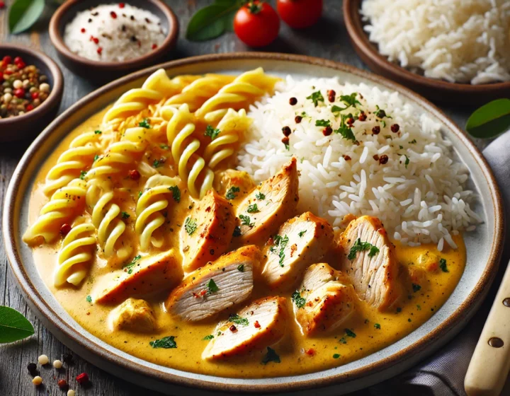 émincé de volaille curry lait de coco +pâtes