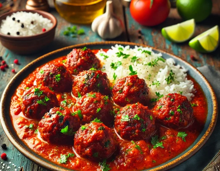 boulettes de boeuf sauce tomate épicé +pâtes